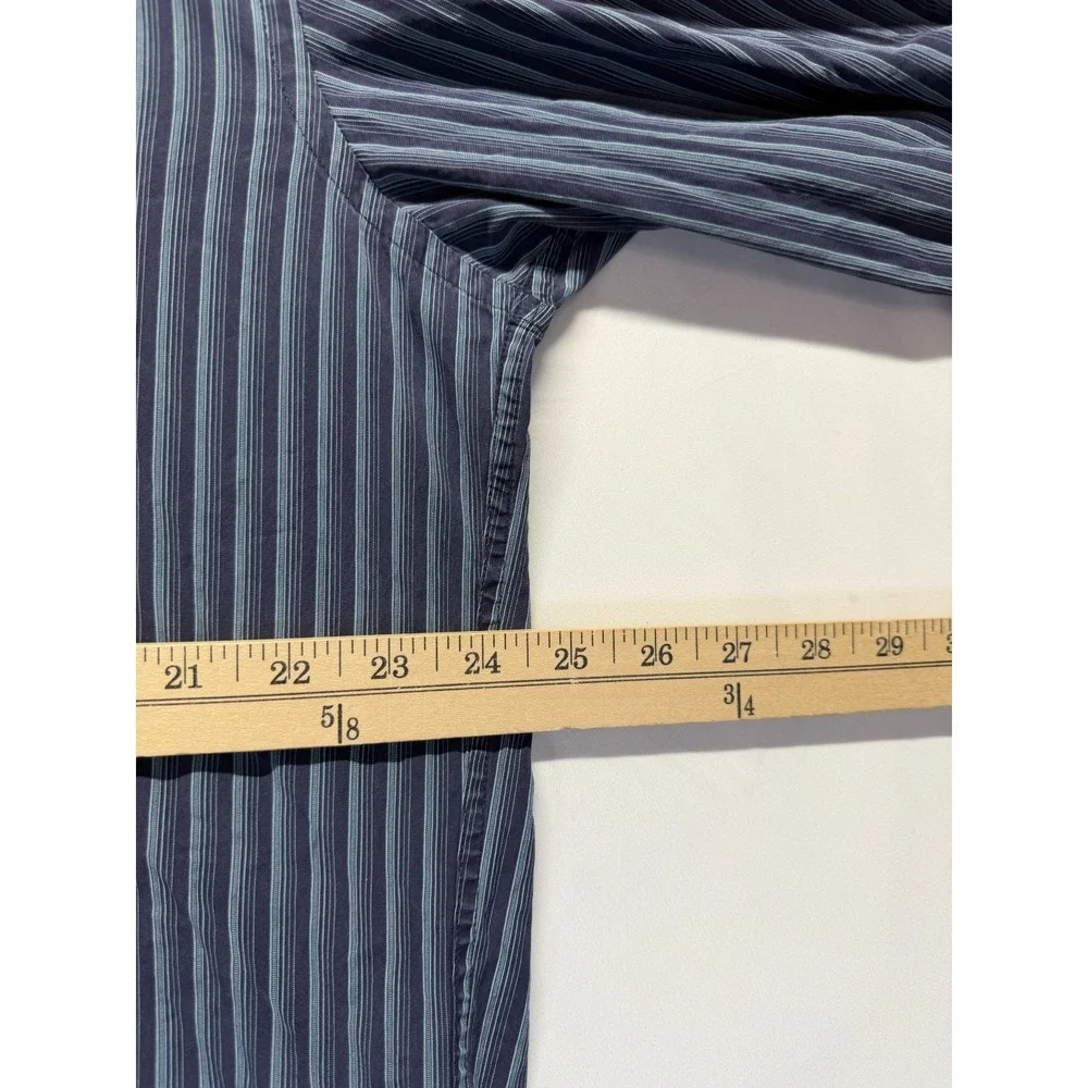 Façonnable Shirt Mens XL Navy Blue Striped Cotton Long Sleeve Collared Button Up